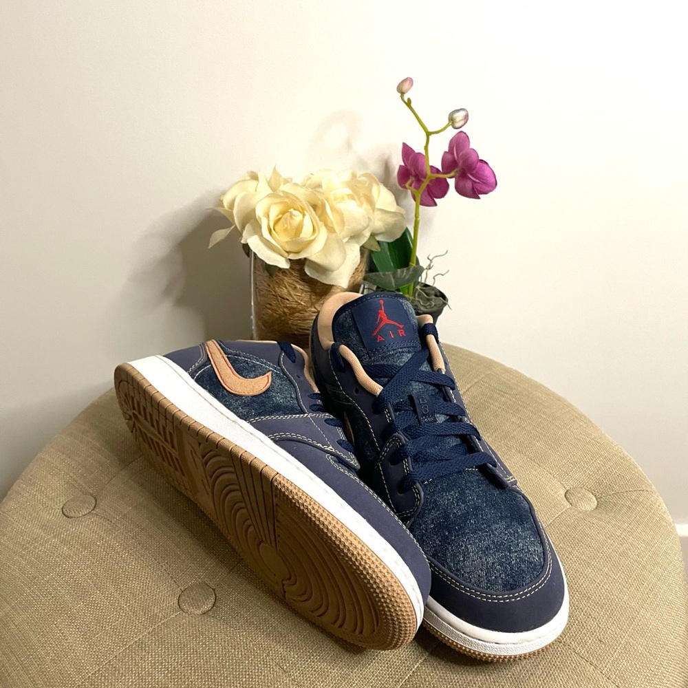 Air Jordan Low “Denim” Navy Blue Sneakers Size 6.5 Boys, Size 8.5 Women’s - Picture 10 of 16